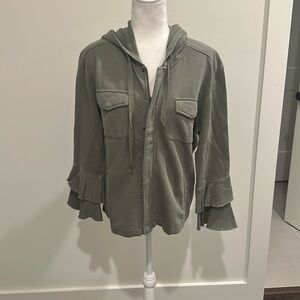 NWT Sanctuary Full Zip Hooded Jacket with Ruffle Sleeves Sz M